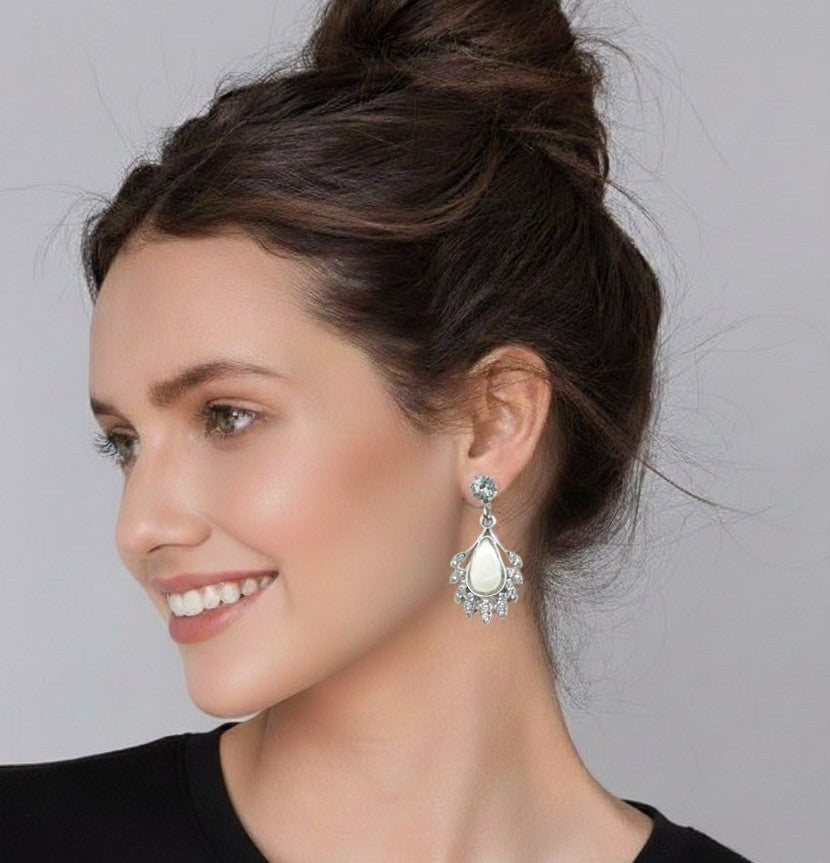 Elegant Pearl & Crystal Dangler Earrings for Women – Silver Finish Party Wear Earrings