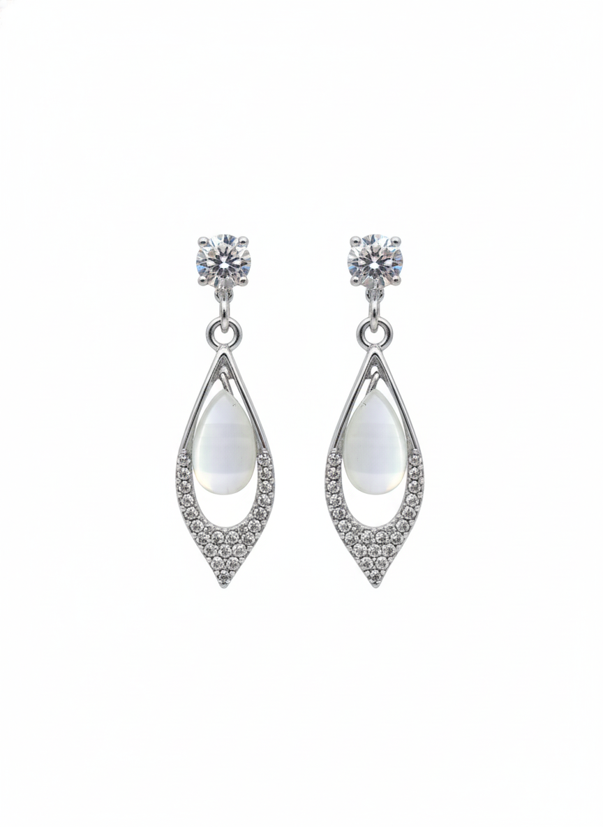 Trendy Silver Plated White Drop Earrings for Women | Party | Office | Daily Wear