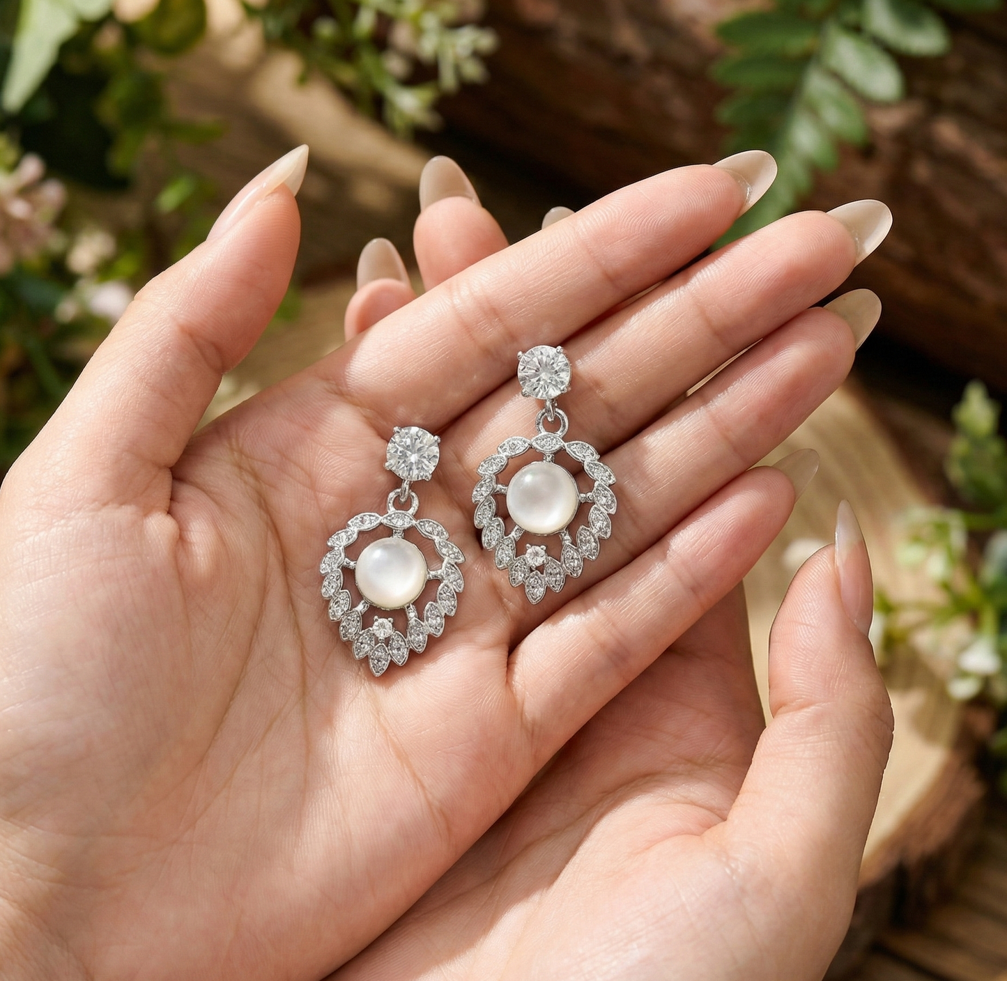 Elegant Pearl & Crystal Dangler Earrings for Women – Silver Finish Party Wear Earrings