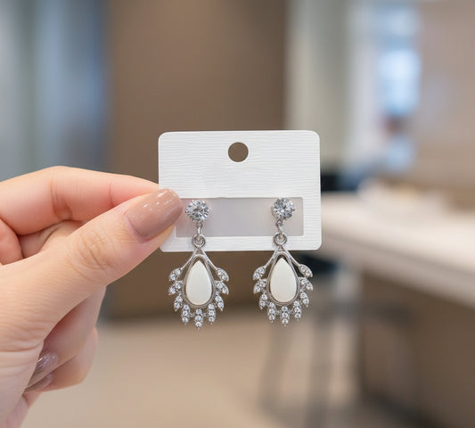 Elegant Pearl & Crystal Dangler Earrings for Women – Silver Finish Party Wear Earrings