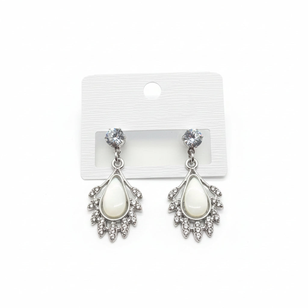 Elegant Pearl & Crystal Dangler Earrings for Women – Silver Finish Party Wear Earrings