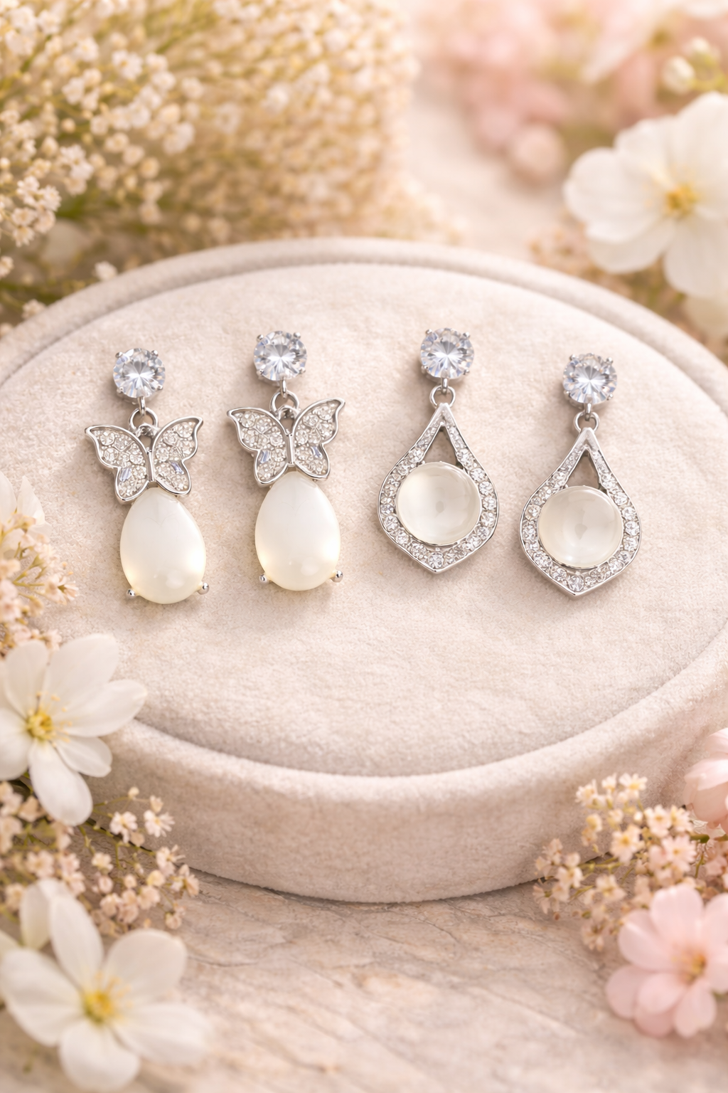 Special Butterfly & Pearl Drop Earrings Combo for Women | Premium Silver Look Earrings 2 (Combo Set)